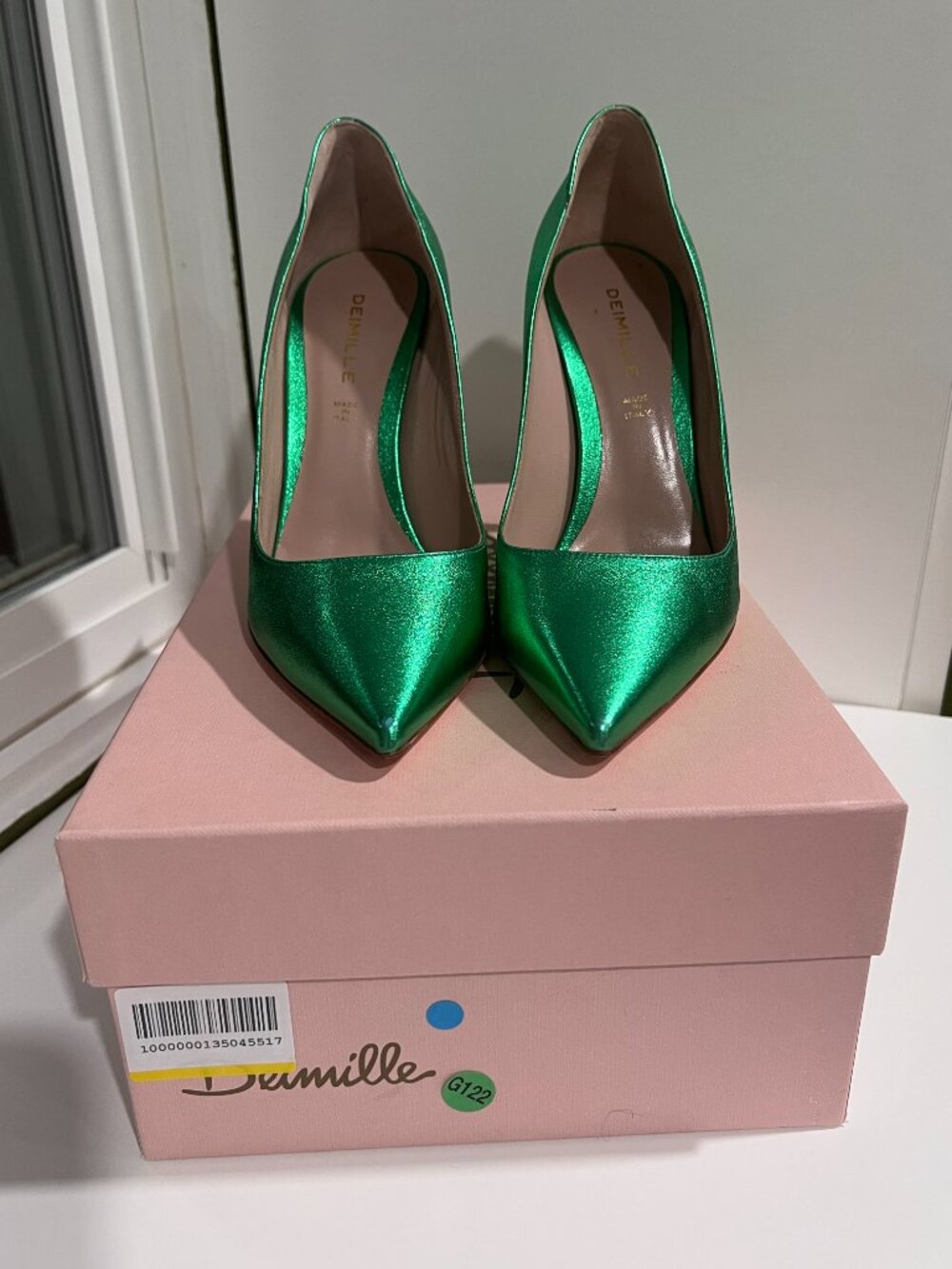 Deimille Metallic Leather Green Stiletto Pumps Vero Cuoio 37